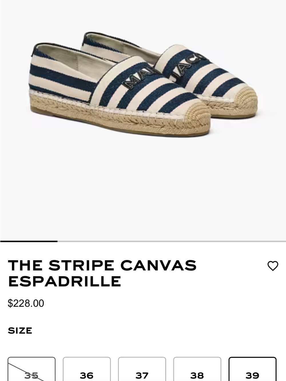 Marc Jacobs Navy and White Stripe Canvas Espadrilles